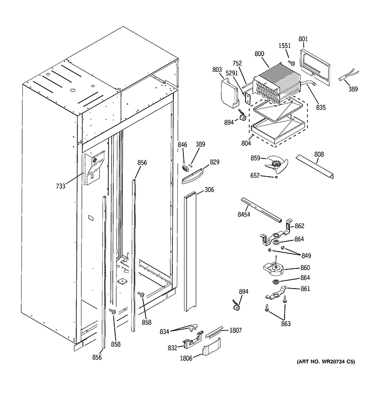FREEZER SECTION Diagram and Parts List for ZISS480NXCSS  General Electric Refrigerator