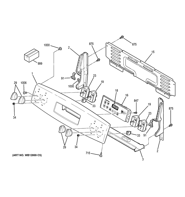 CONTROL PANEL Diagram and Parts List for JB250DIF1WW  General Electric Range