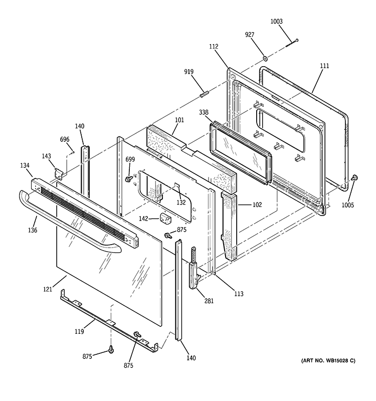 DOOR Diagram and Parts List for JB250DIF1WW  General Electric Range