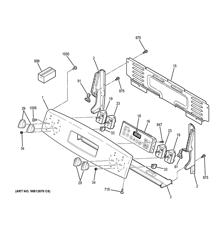CONTROL PANEL Diagram and Parts List for JB350DF1CC  General Electric Range