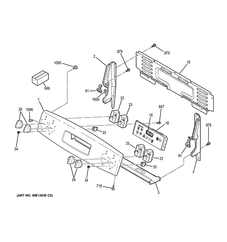 CONTROL PANEL Diagram and Parts List for JB630DF1BB  General Electric Range