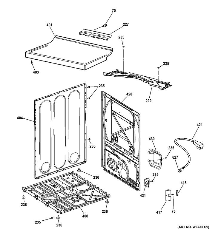 CABINET Diagram and Parts List for DISR473CGBWW  General Electric Dryer