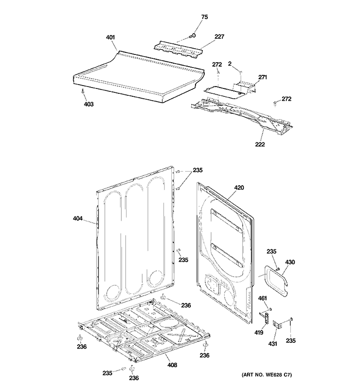 CABINET Diagram and Parts List for GHDP490EF0WW  General Electric Dryer