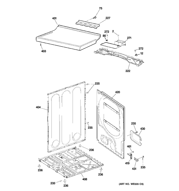 CABINET Diagram and Parts List for GTDP200EF0WS  General Electric Dryer