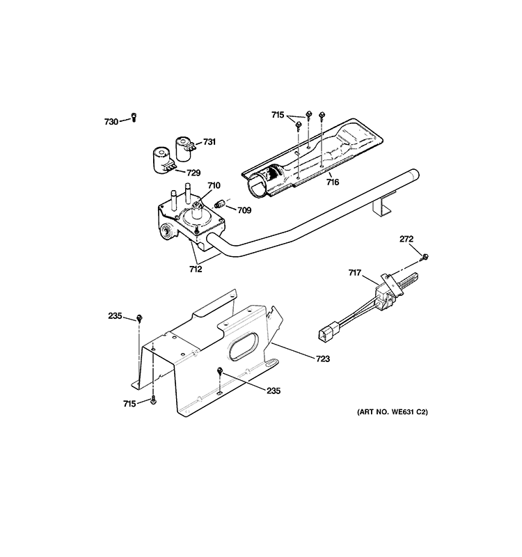GAS VALVE & BURNER ASSEMBLY Diagram and Parts List for GTDP200GF0WS  General Electric Dryer