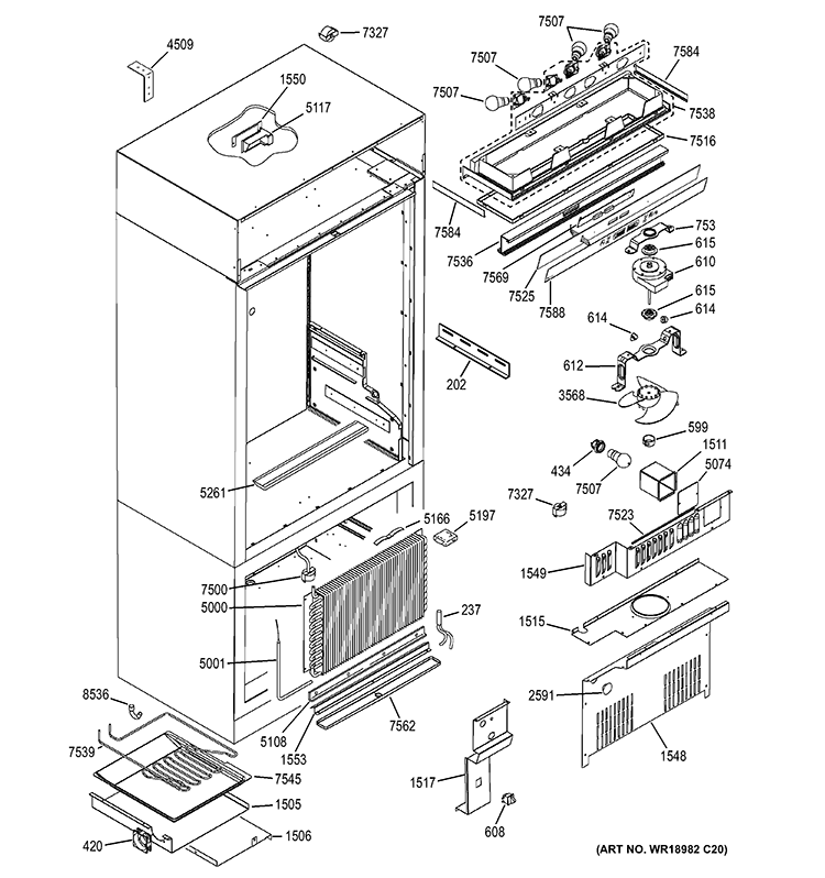 CONTROLS & COMPONENTS Diagram and Parts List for ZIC360NXCLH  General Electric Refrigerator