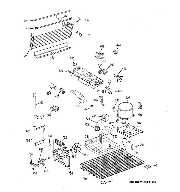 UNIT PARTS Diagram and Parts List for GTH18CCEERWW  General Electric Refrigerator