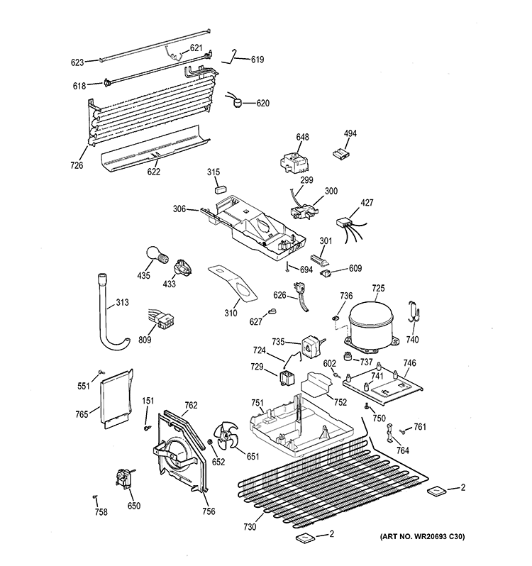 UNIT PARTS Diagram and Parts List for GTS18GBEJRWW  General Electric Refrigerator
