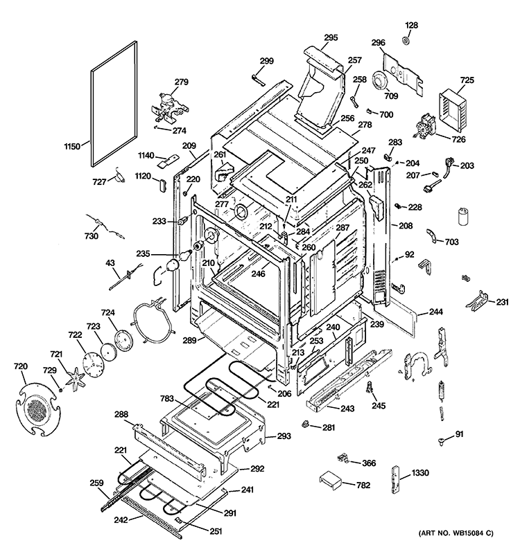 BODY PARTS Diagram and Parts List for CGS985SET1SS  General Electric Range