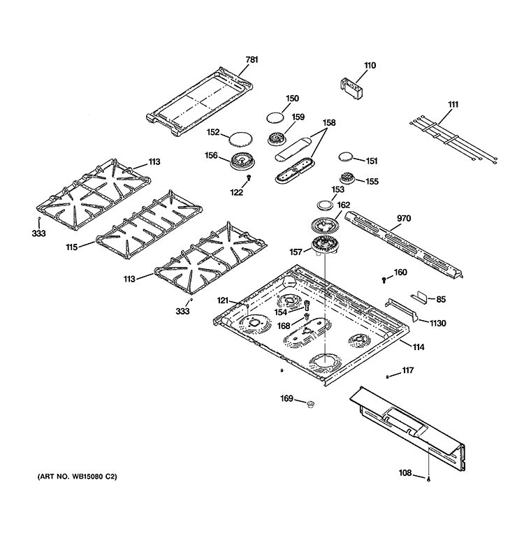COOKTOP Diagram and Parts List for CGS985SET2SS  General Electric Range