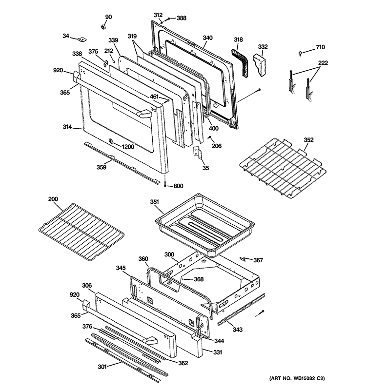 DOOR & DRAWER PARTS Diagram and Parts List for CGS985SET2SS  General Electric Range