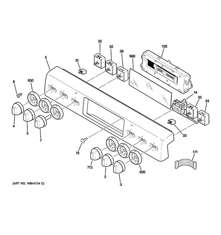 CONTROL PANEL Diagram and Parts List for CS980ST1SS  Hotpoint Range