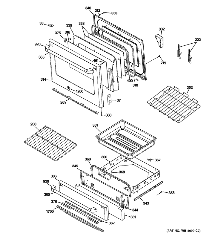 DOOR & DRAWER PARTS Diagram and Parts List for CS980ST2SS  Hotpoint Range