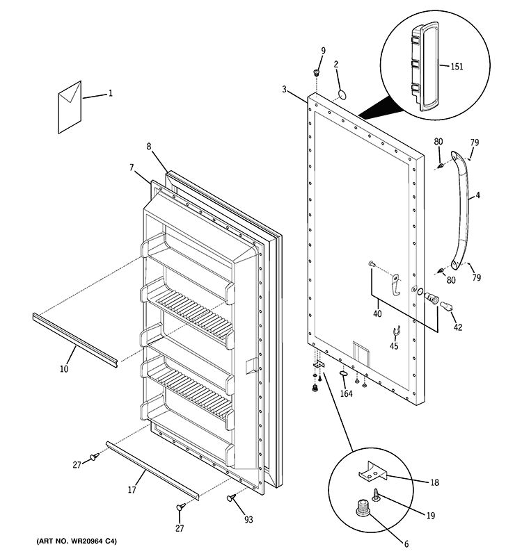 DOOR Diagram and Parts List for FUF17SVFRWW  General Electric Freezer