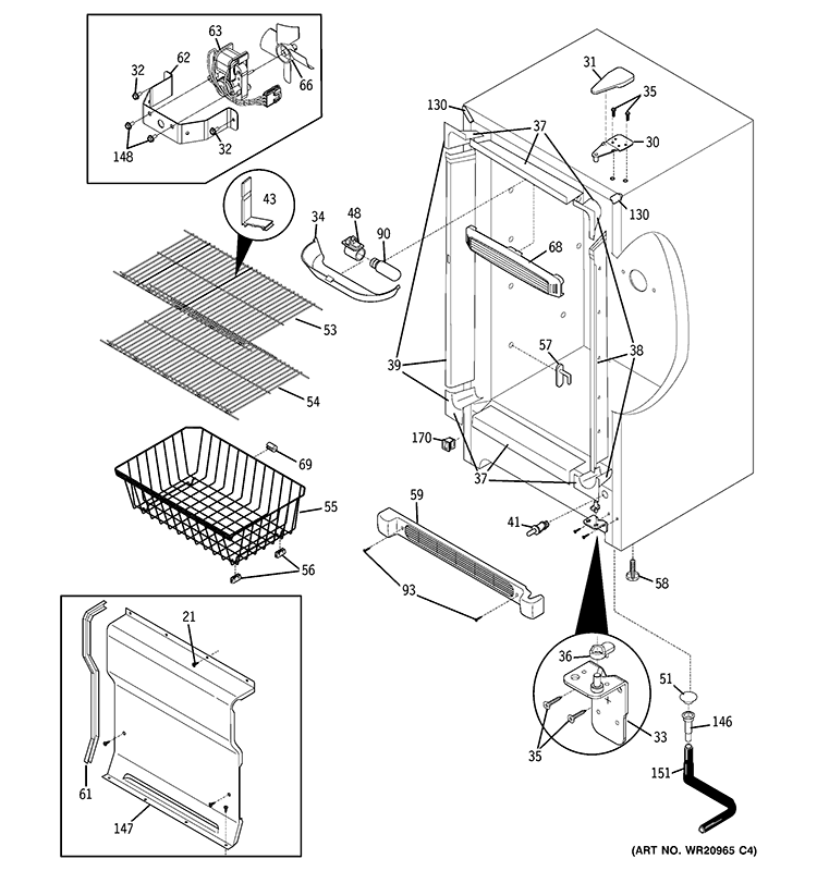 CABINET Diagram and Parts List for FUF17SVFRWW  General Electric Freezer