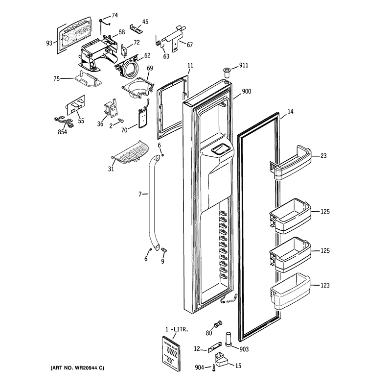 FREEZER DOOR Diagram and Parts List for GCE23XGBBFLS  General Electric Refrigerator