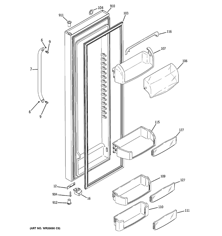 FRESH FOOD DOOR Diagram and Parts List for GCE23XGBBFLS  General Electric Refrigerator
