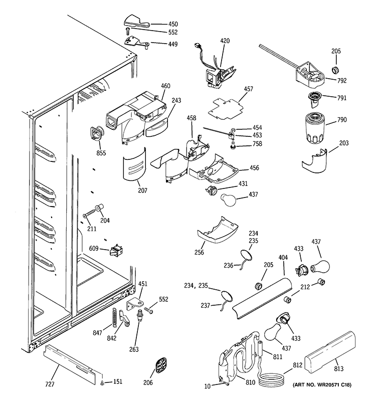 FRESH FOOD SECTION Diagram and Parts List for GCE23XGBBFLS  General Electric Refrigerator