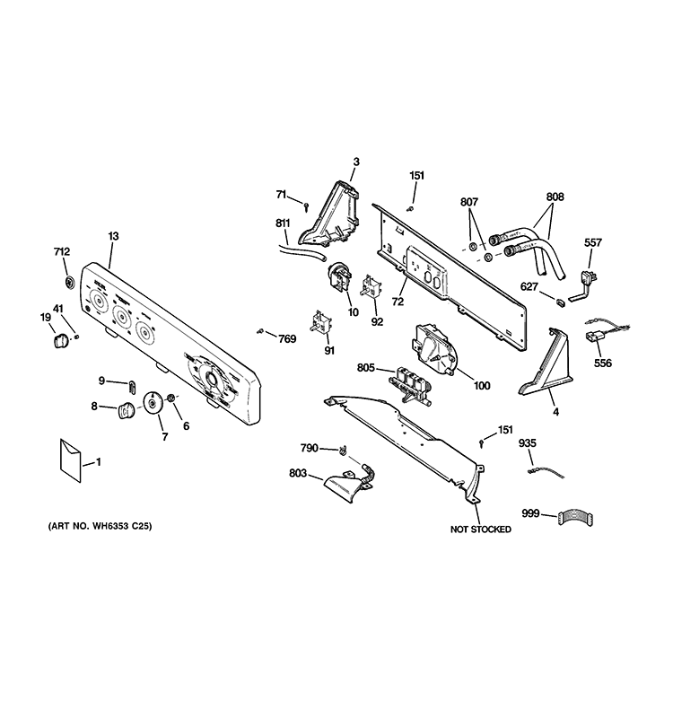CONTROLS & BACKSPLASH Diagram and Parts List for GCWN3000M2WS  General Electric Washer