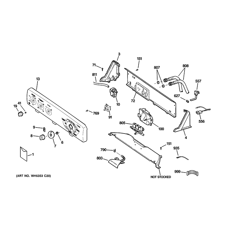 CONTROLS & BACKSPLASH Diagram and Parts List for GCWP1000M2WW  General Electric Washer