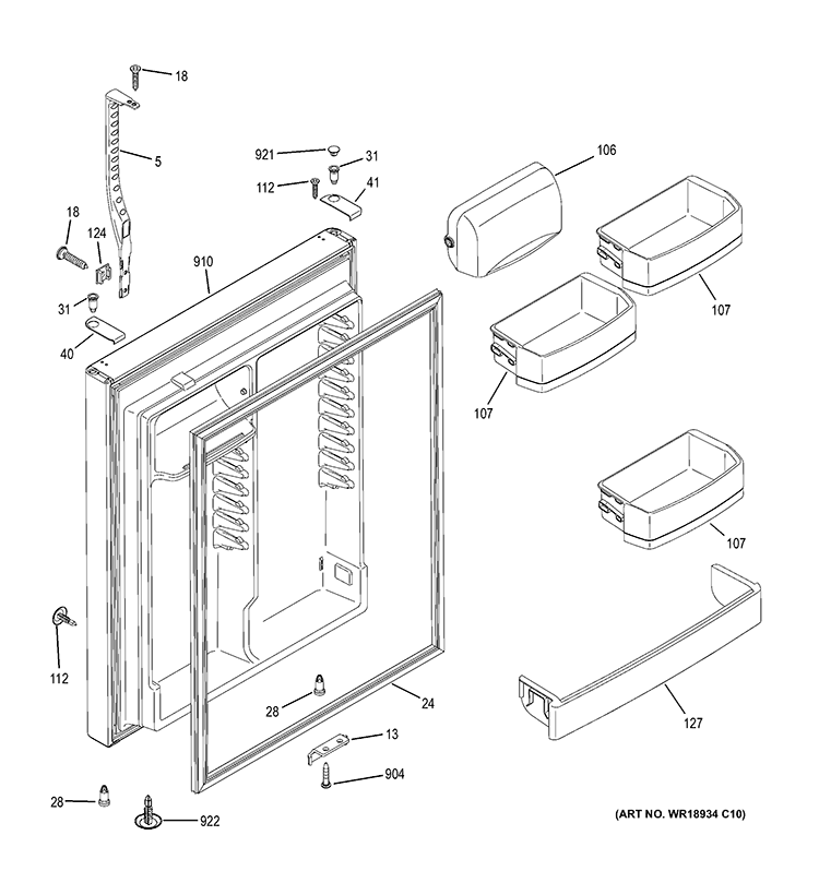 FRESH FOOD DOOR Diagram and Parts List for GTS22KHPBRBB  General Electric Refrigerator