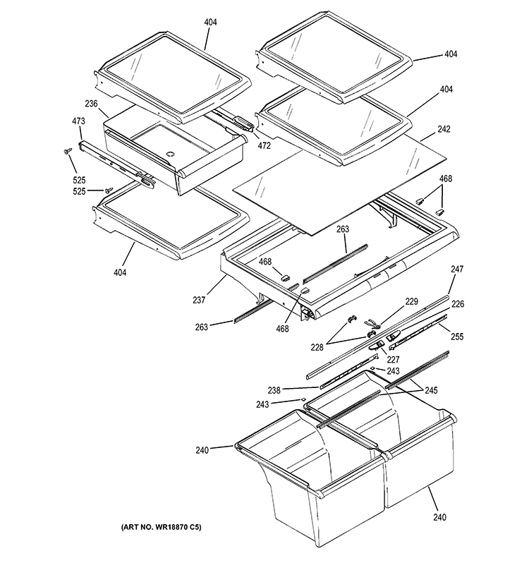 FRESH FOOD SHELVES Diagram and Parts List for GTS22KHPBRBB  General Electric Refrigerator