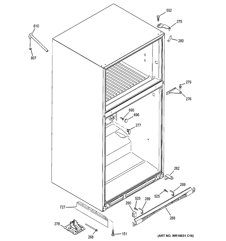 CASE PARTS Diagram and Parts List for GTS22KHPBRBB  General Electric Refrigerator