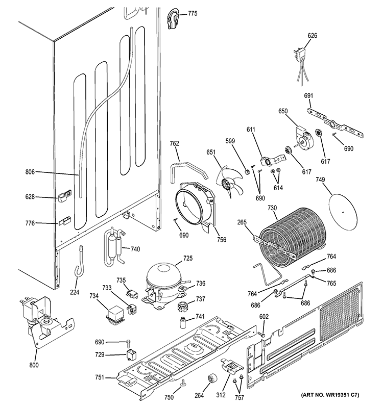 UNIT PARTS Diagram and Parts List for GTS22KHPBRBB  General Electric Refrigerator