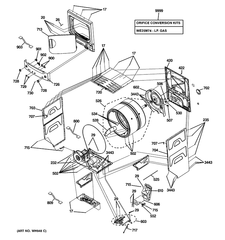 CABINET 1 Diagram and Parts List for GTUP270GM2WW  General Electric Washer Dryer Combo