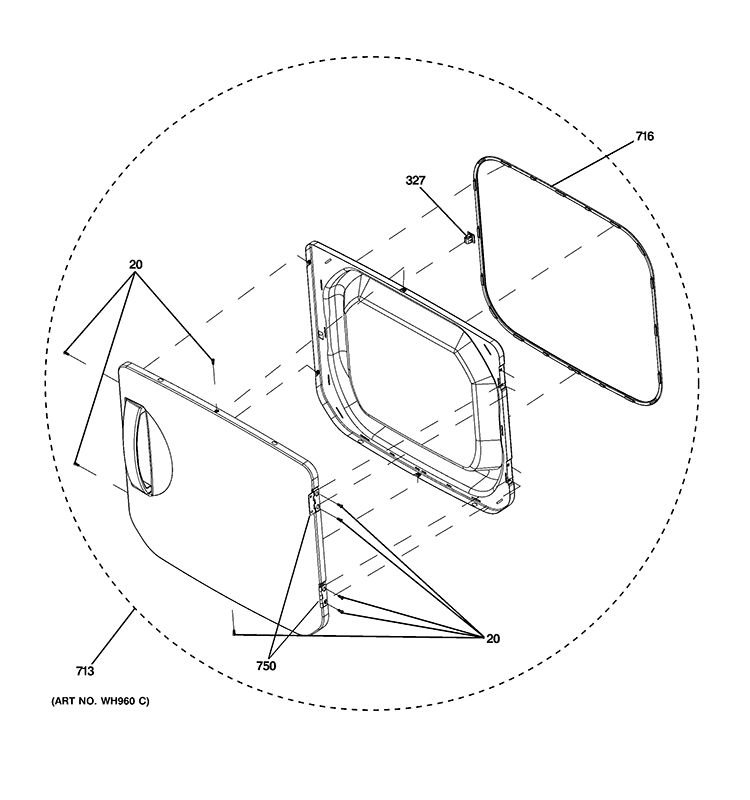 DOOR ASSEMBLY Diagram and Parts List for GTUP270GM3WW  General Electric Washer Dryer Combo