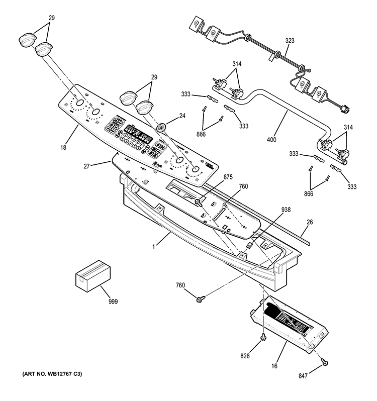 CONTROL PANEL Diagram and Parts List for J2S968SH4SS  General Electric Range