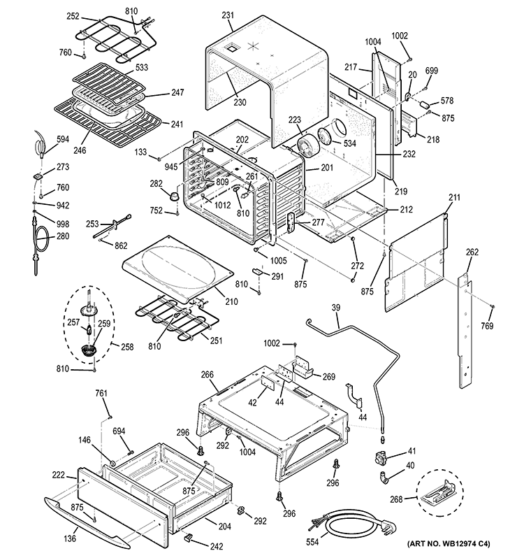 BODY PARTS Diagram and Parts List for J2S968SH4SS  General Electric Range