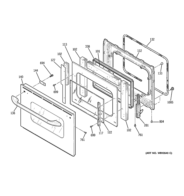 DOOR Diagram and Parts List for J2S968SH4SS  General Electric Range