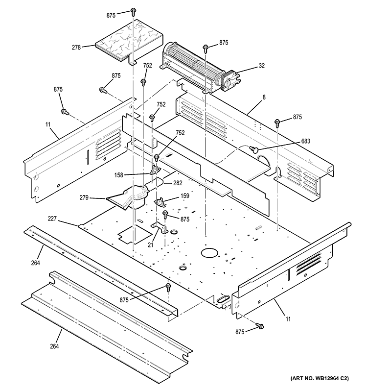 COOLING FAN Diagram and Parts List for J2S968SH4SS  General Electric Range