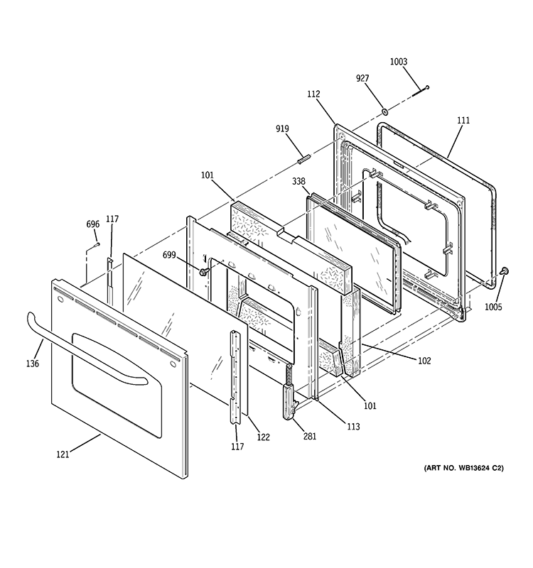 DOOR Diagram and Parts List for JBP81SL1SS  General Electric Range