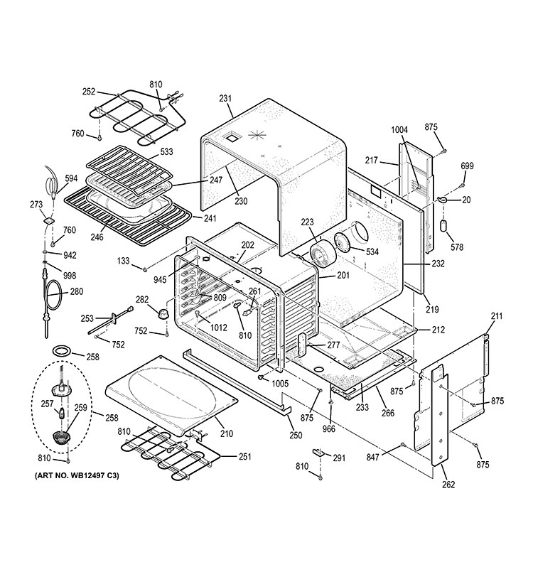 BODY PARTS Diagram and Parts List for JD968TK1WW  General Electric Range