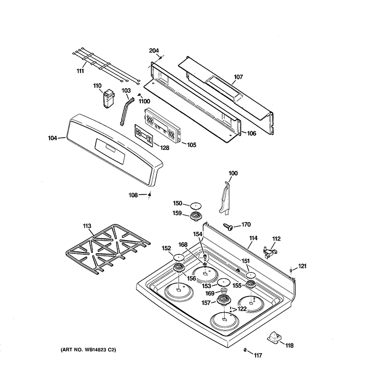 CONTROL PANEL & COOKTOP Diagram and Parts List for JGB300SEP3SS  General Electric Range