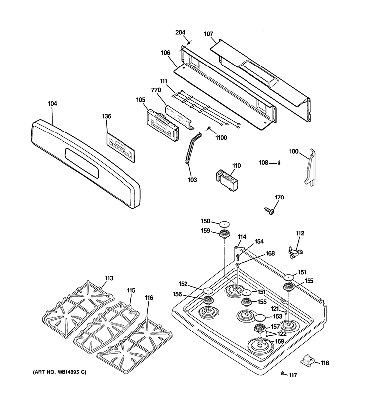 CONTROL PANEL & COOKTOP Diagram and Parts List for JGB400DEP3WW  General Electric Range