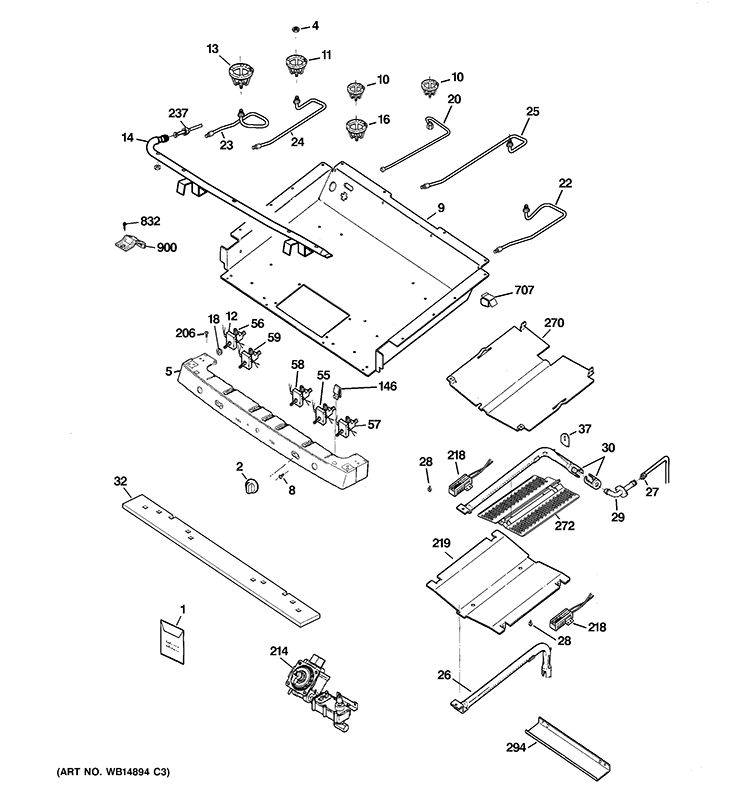 GAS & BURNER PARTS Diagram and Parts List for JGB80XSER1SS  General Electric Range