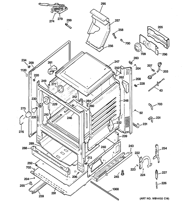 BODY PARTS Diagram and Parts List for JGBP28MEM9BS  General Electric Range