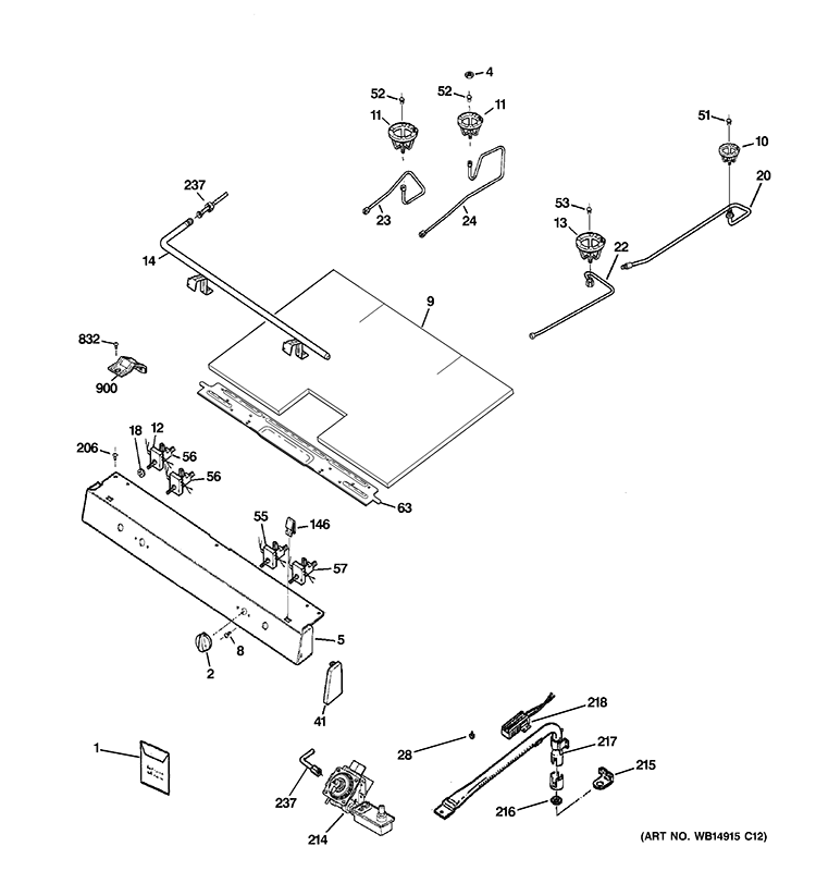 GAS & BURNER PARTS Diagram and Parts List for JGBS24GEM5SS  General Electric Range