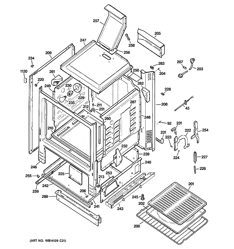 BODY PARTS Diagram and Parts List for JGBS24GEM5SS  General Electric Range