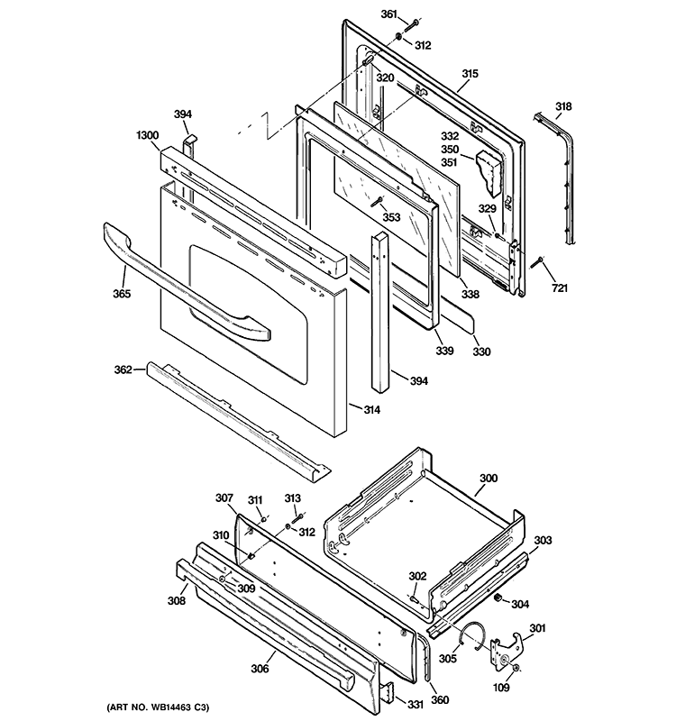 DOOR & DRAWER PARTS Diagram and Parts List for JGBS24GEM5SS  General Electric Range