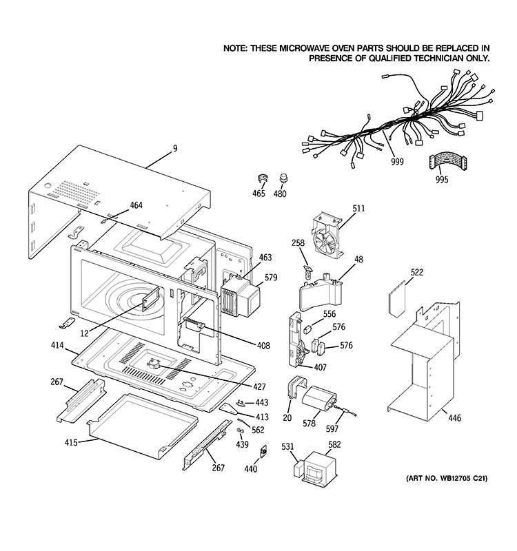 MICROWAVE BODY PARTS Diagram and Parts List for JTP90DP3WW  General Electric Microwave Oven Combo