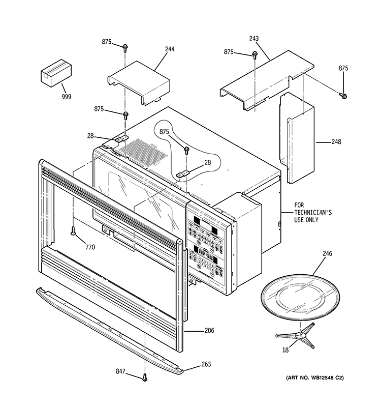 MICROWAVE ENCLOSURE Diagram and Parts List for JTP90DP4WW  General Electric Microwave Oven Combo