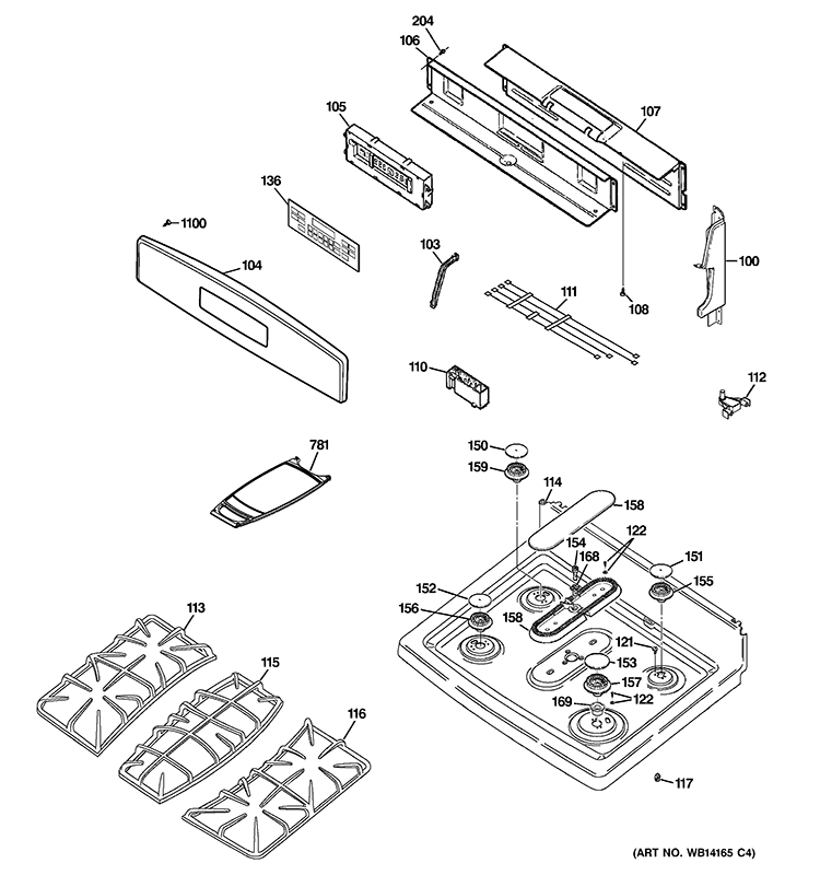 CONTROL PANEL & COOKTOP Diagram and Parts List for PGB915SET1SS  General Electric Range