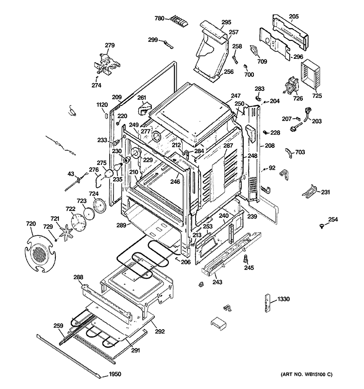 BODY PARTS Diagram and Parts List for PGB915SET1SS  General Electric Range