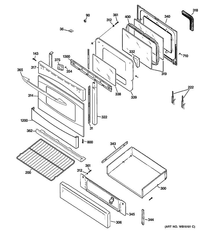 DOOR & DRAWER PARTS Diagram and Parts List for PGB915SET1SS  General Electric Range