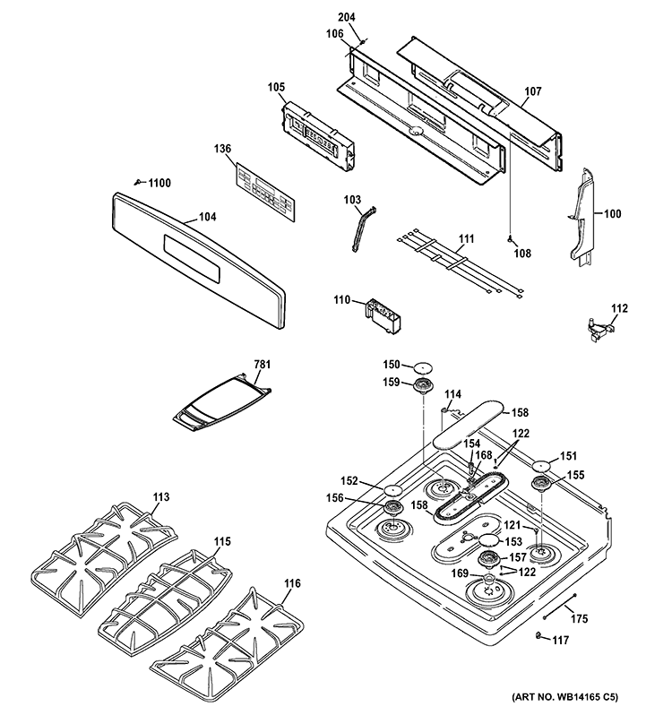 CONTROL PANEL & COOKTOP Diagram and Parts List for PGB915SET2SS  General Electric Range