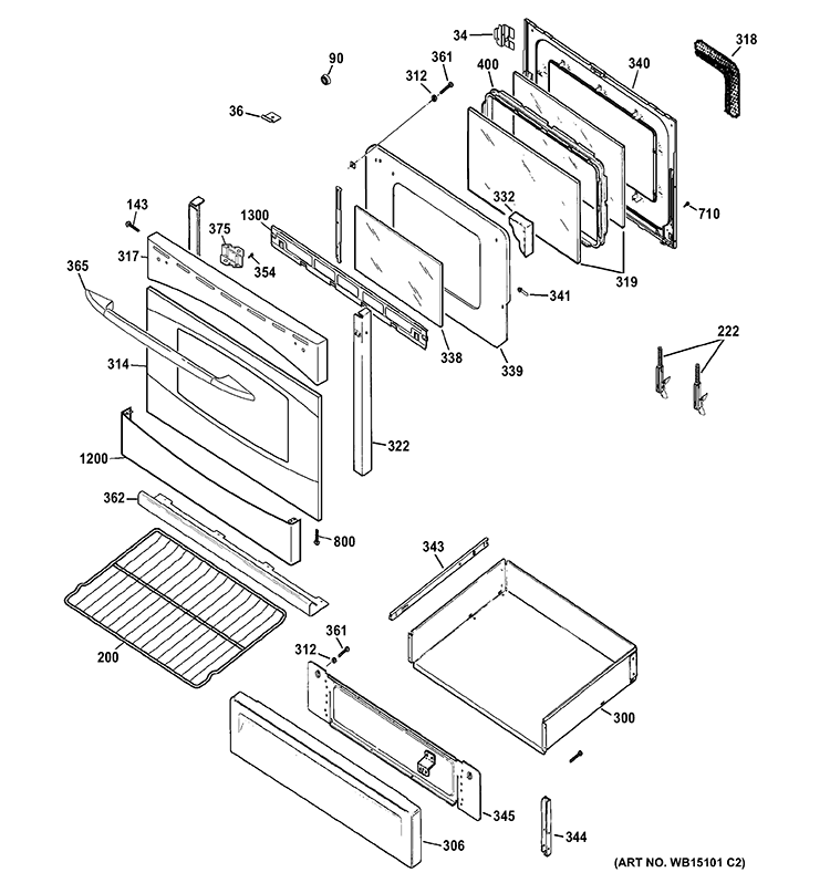 DOOR & DRAWER PARTS Diagram and Parts List for PGB915SET2SS  General Electric Range